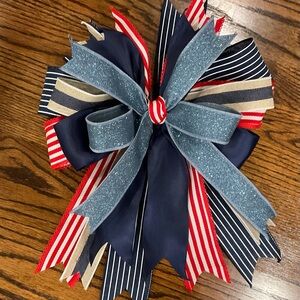 Patriotic Blue & Red Decorative Wreath Bow